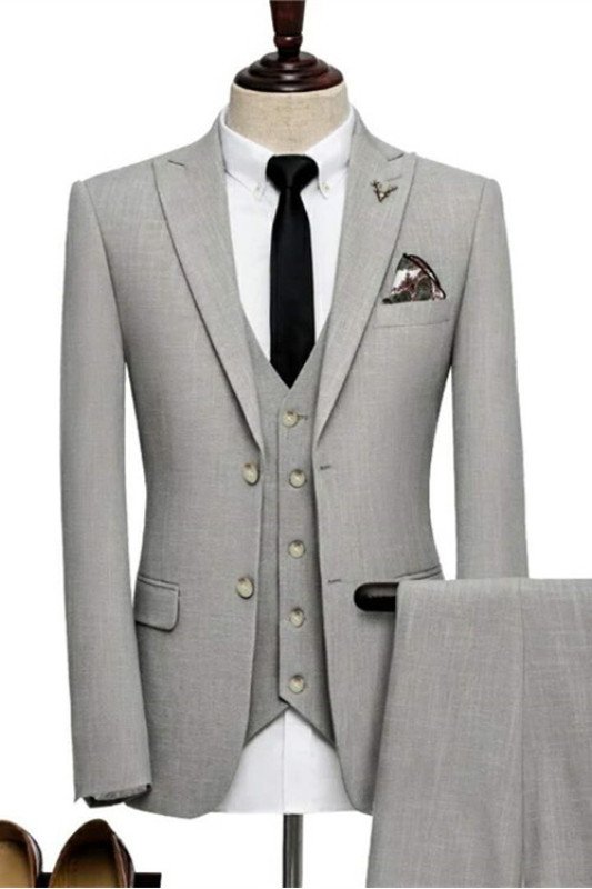 Thomas Modern Gray Three Pieces Peaked Lapel Business Men Suits
