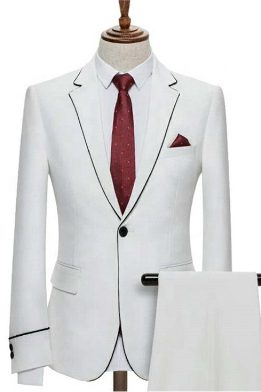 Cameron White Stylish One Button Notched Lapel Wedding Groom Suits