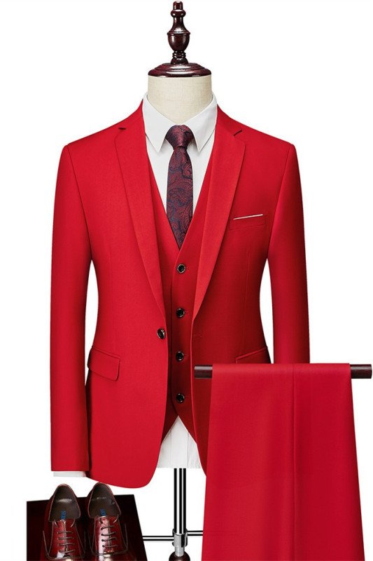 Diego Fashion Red Three Pieces Notched Lapel Men Suits for Business