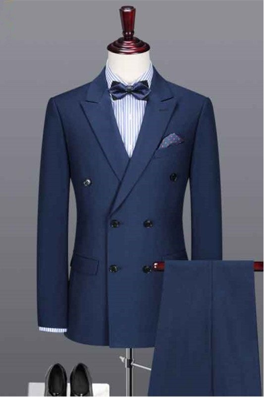 Juan Navy Blue Double Breasted Peaked Lapel Business Men Suits