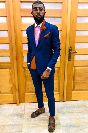 Brian Chic Dark Blue One Button Two Pieces Prom Suits for Men Brian Chic Dark Blue One Button Two Pieces Prom Suits for Men