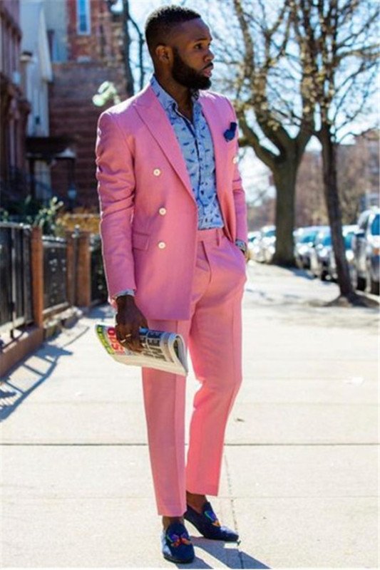 Xavier Candy Pink Peaked Lapel Double Breasted Men Suits