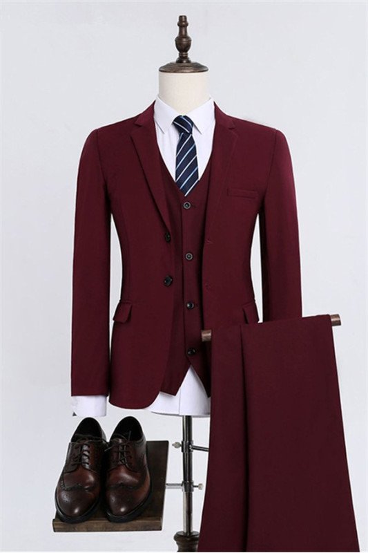 Cole Burgundy Slim Fit Three Pieces Modern Business Men Suits