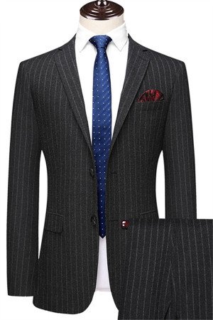 Miguel Modern Black Striped Notched Lapel Bespoke Men Suits Miguel Modern Black Striped Notched Lapel Bespoke Men Suits