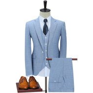 Caden Sky Blue Summer Linen Notched Lapel Three Pieces Business Suits Caden Sky Blue Summer Linen Notched Lapel Three Pieces Business Suits