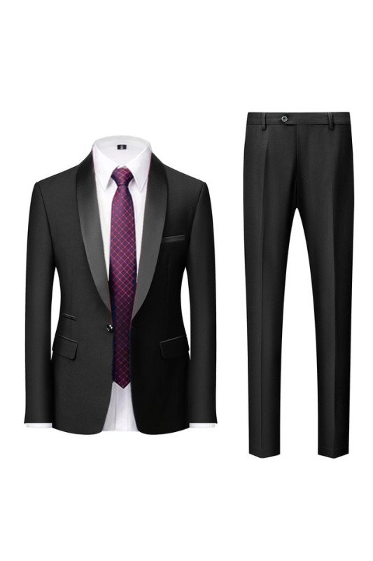 Henry Latest Design Black Shawl Lapel Wedding Groom Suits with One Button