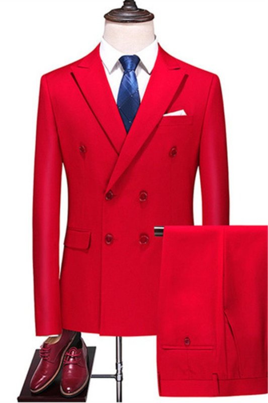 Joshua Sparkly Red Double Breasted Peaked Lapel Business Men Suits