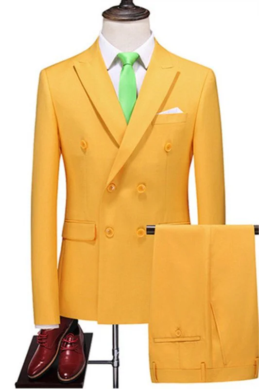 Matthew Yellow Modern Double Breasted Peaked Lapel Men Suits Matthew Yellow Modern Double Breasted Peaked Lapel Men Suits