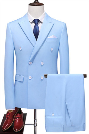 William Sky Blue Fashion Double Breasted Peaked Lapel Men Suits William Sky Blue Fashion Double Breasted Peaked Lapel Men Suits