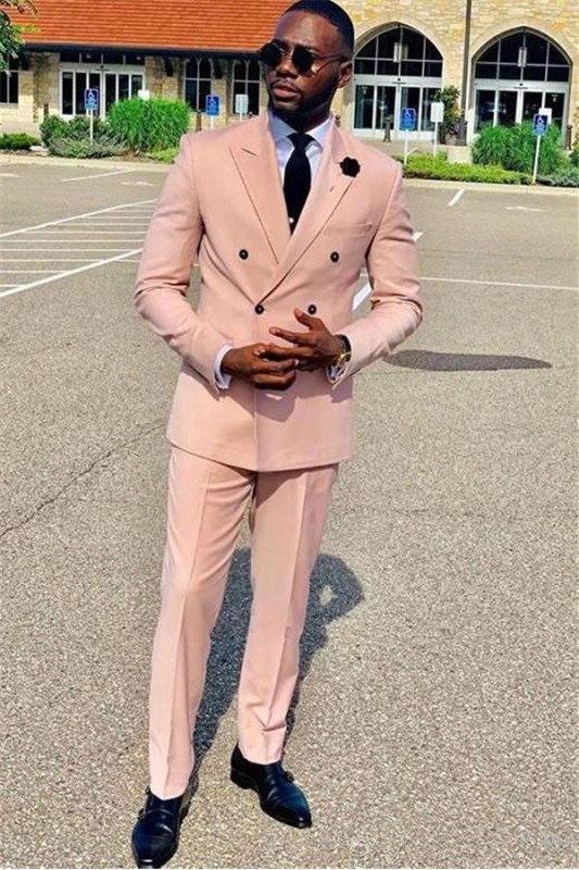 Ryan Pink Peaked Lapel Double Breasted Close Fitting Prom Suits