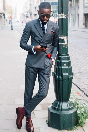 Samuel Dark Gray Peaked Lapel Double Breasted Fashion Prom Suits Samuel Dark Gray Peaked Lapel Double Breasted Fashion Prom Suits