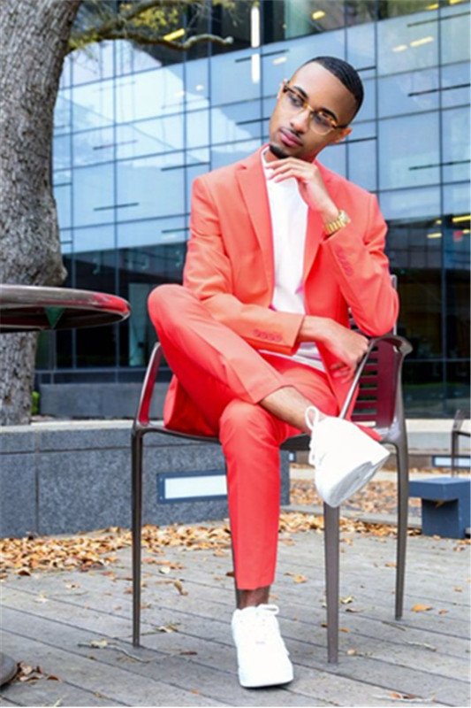 Elijah Stylish Orange Notched Lapel Twoo Pieces Men Suits