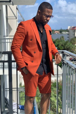 Aiden Fashion Orange Peaked Lapel Prom Suits with Short Pants Aiden Fashion Orange Peaked Lapel Prom Suits with Short Pants