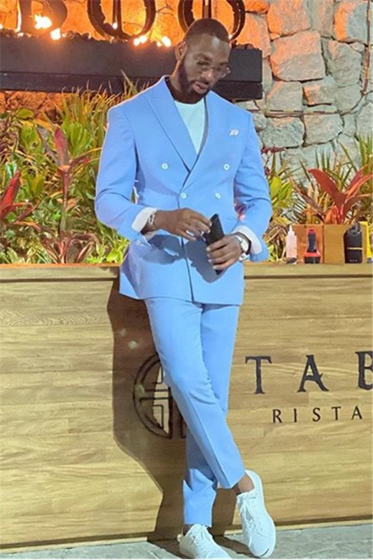 Angel Chic Sky Blue Double Breasted Bespoke Men Suits for Prom