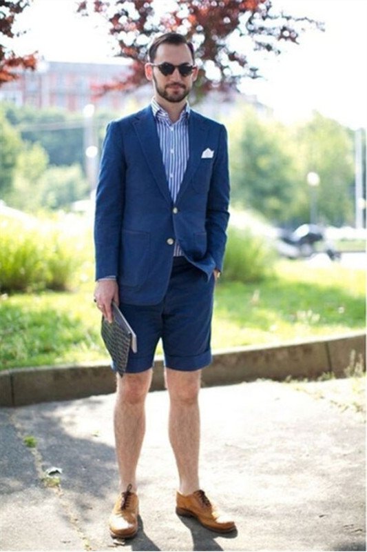Jack Blue Notch Lapel Fashion Prom Men Suits with Short Pants