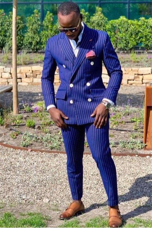 Jackson Royal Blue Striped Double Breasted Prom Suits