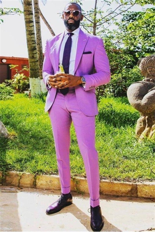 Lastest Design Stylish Purple Peaked Lapel Slim Fit Prom Suits
