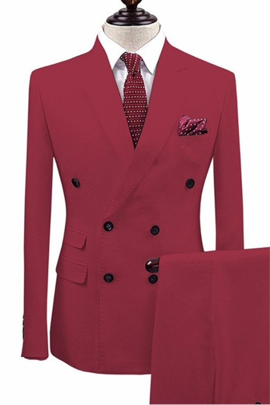 Basil Newest Peaked Lapel Burgundy Double Breasted Men Suits
