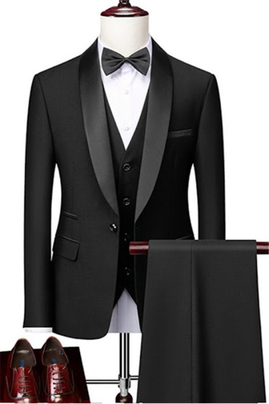 Mick Modern Black 3-pieces Shawl Lapel Men Suits For Wedding