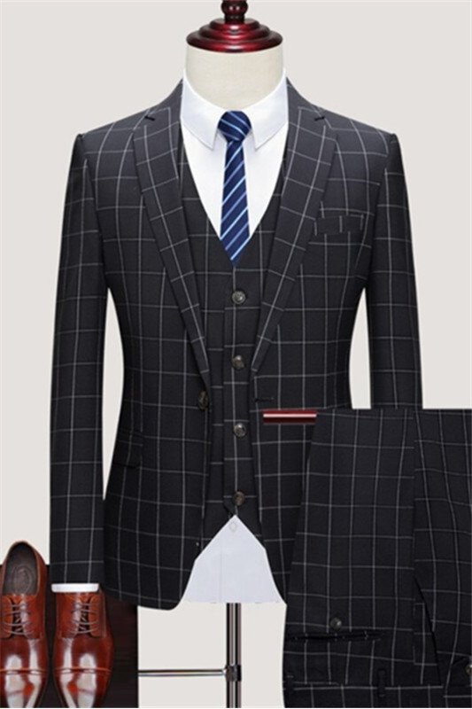 Ivor Stylish Black Plaid Slim Fit Tailored Men Suit For Business