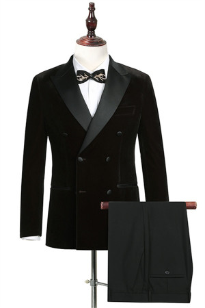 Enos Chic Black Velvet Double Breasted Men Suit For Business Enos Chic Black Velvet Double Breasted Men Suit For Business