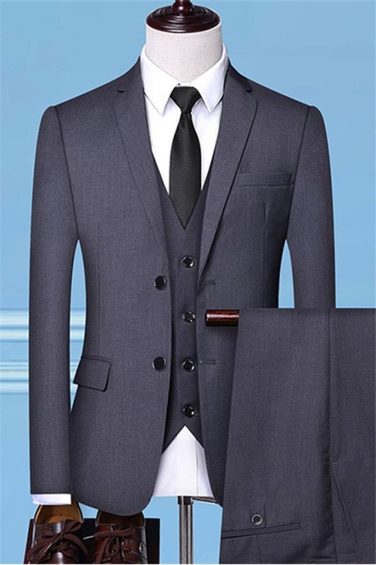 Mason Dark Gray Notched Lapel Three Pieces Slim Fit Men Suits