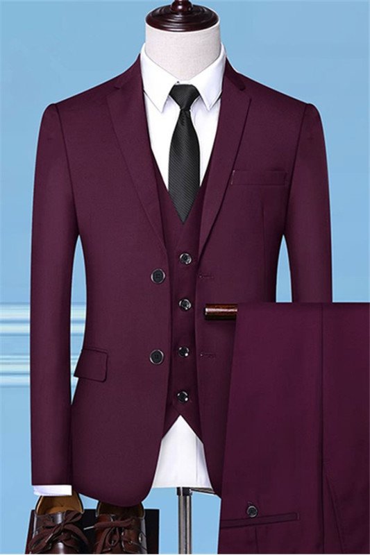 Zachary Stylish Burgundy Three Pieces Slim Fit Business Men Suits