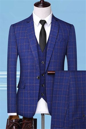 Gabriel New Arrival Blue Plaid Three Pieces Slim Fit Men Suits Gabriel New Arrival Blue Plaid Three Pieces Slim Fit Men Suits