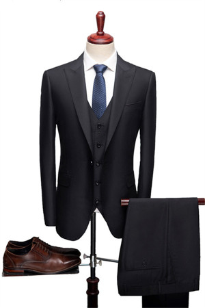 Benjamin Fashion Black Slim Fit Peaked Lapel Three Pieces Men Suits Benjamin Fashion Black Slim Fit Peaked Lapel Three Pieces Men Suits