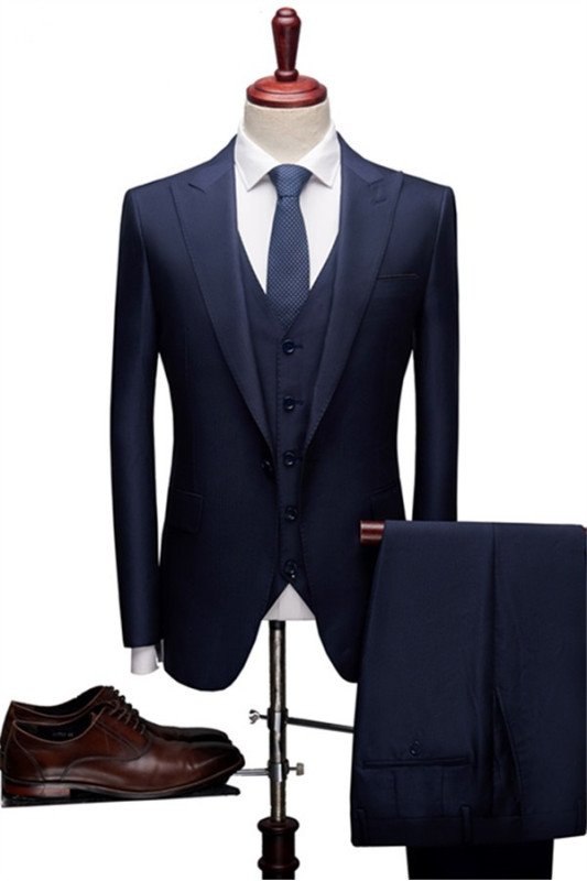 Nathan Dark Navy Three Pieces Best Fitted Bespoke Formal Business Suits