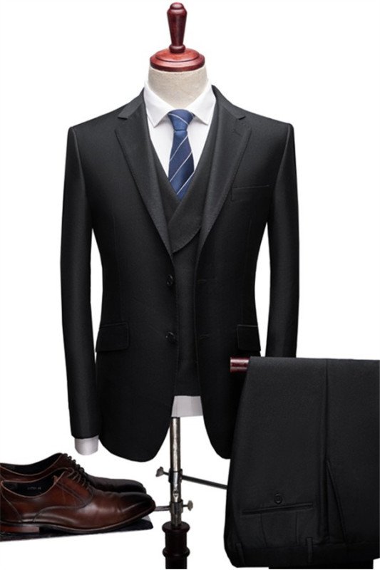 Jonathan Fashion Black Three Pieces Notched Lapel Formal Suits