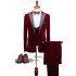 James Stylsih Red Peaked Lapel Three Pieces Velvet Bespoke Men Suits