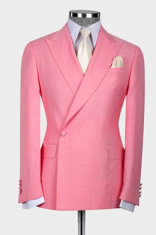 Michael Chic Candy Pink Peaked Lapel One Button Men Suit