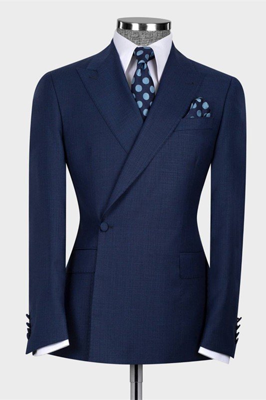 Matthew Modern Dark Navy Peaked Lapel Best Fitted Men Suit