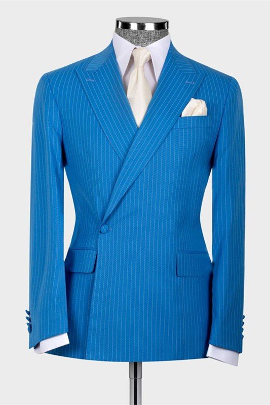Daniel Ocean Blue Striped Peaked Lapel Men Suit for Business