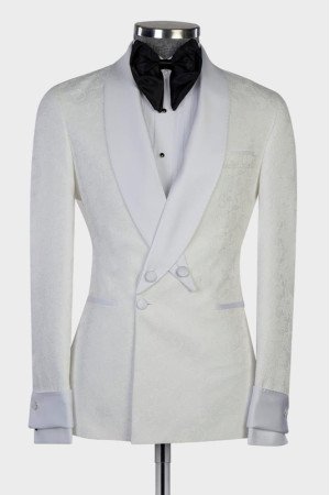 Andrew New Arrival White Shawl Lapel Jacquard Wedding Suit Andrew New Arrival White Shawl Lapel Jacquard Wedding Suit