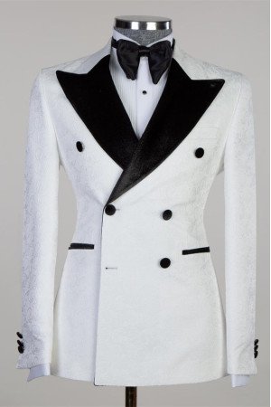 William White Jacquard Double Breasted Peaked Lapel Men Suit William White Jacquard Double Breasted Peaked Lapel Men Suit