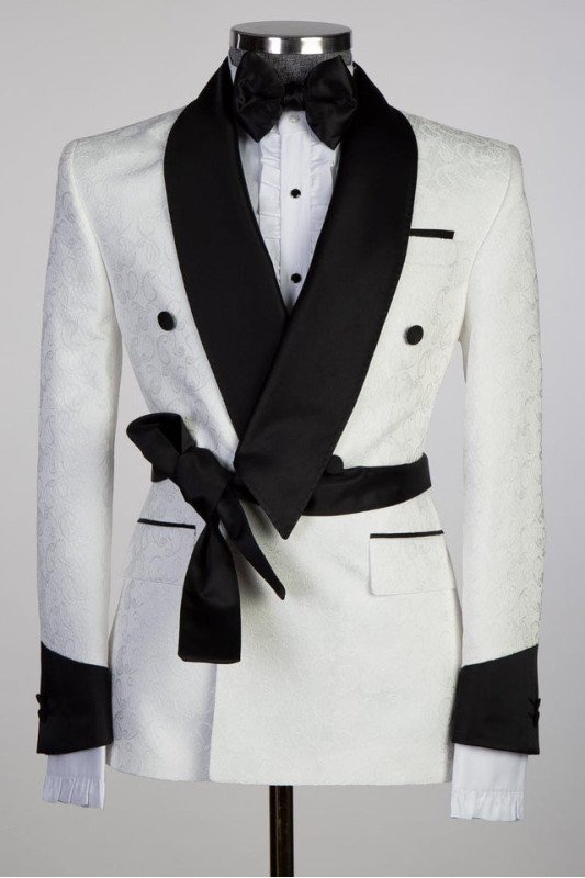 Joseph Stylish White Jacquard Bespoke Wedding Suit