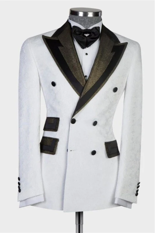 Jesus Chic Sparkle Shawl Lapel Jacquard Double Breasted White Wedding Suits main image 1