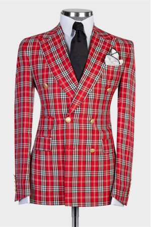 Ryan Bespoke Plaid Double Breasted Peaked Lapel Prom Men Suits Ryan Bespoke Plaid Double Breasted Peaked Lapel Prom Men Suits