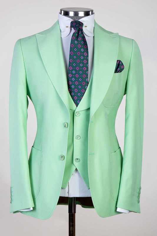 Nicholas Latest Green Three Pieces Peaked Lapel Prom Outfits for Boy
