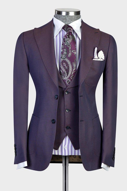 Tyler Dark Purple Stylish Three Pieces Bespoke Men Suits for Prom