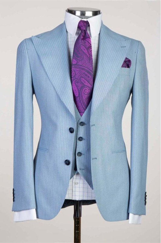 Logan Blue Striped Three Pieces New Arrival Men Suits