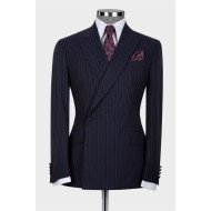 Christian Dark Blue Striped Fashion Peaked Lapel Men Suit for Business