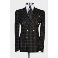 Benjamin Black Plaid Double Breasted Fashion Slim Fit Men Suit