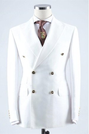 Samuel Classic White Double Breasted Peaked Lapel Wedding Men Suit Samuel Classic White Double Breasted Peaked Lapel Wedding Men Suit