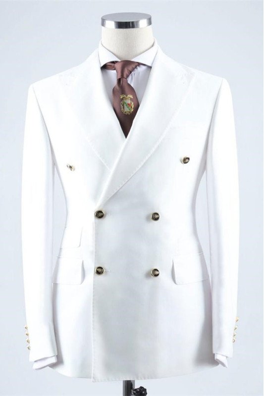 Samuel Classic White Double Breasted Peaked Lapel Wedding Men Suit