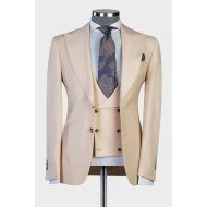 Samuel Light Champagne Three Pieces Peaked Lapel Men Suit