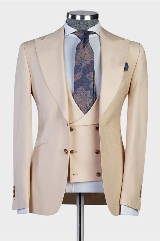 Samuel Light Champagne Three Pieces Peaked Lapel Men Suit