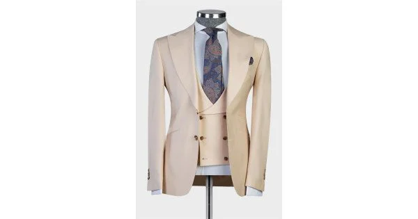 Joseph Fashion Light Champagne Shawl Lapel Shiny Slim Fit Three Pieces Men Suits
